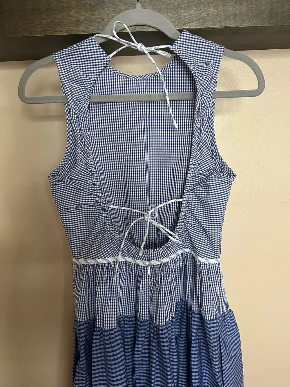 J. Crew Blue Gingham Backless Midi Dress